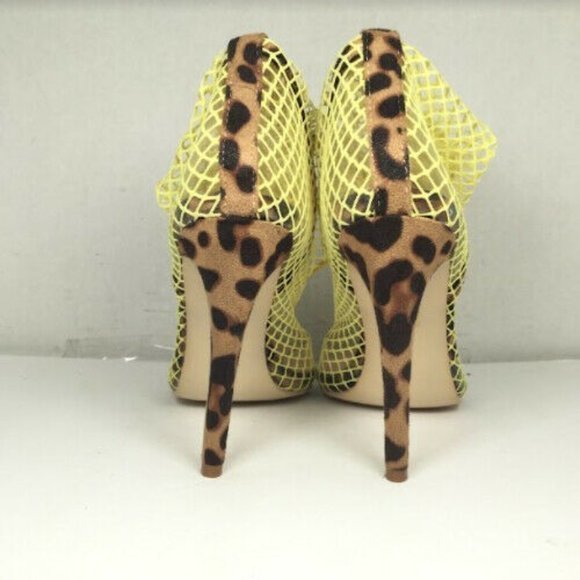 Why Envy Me? Women's Pointed Toe Mesh Heels Leopard Print Yellow Size 9 - Picture 5 of 9